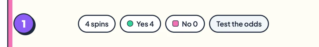 Counters under the wheel showing total spins and the number of Yes and No answers