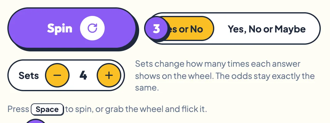 The purple Spin button with the keyboard tip below it